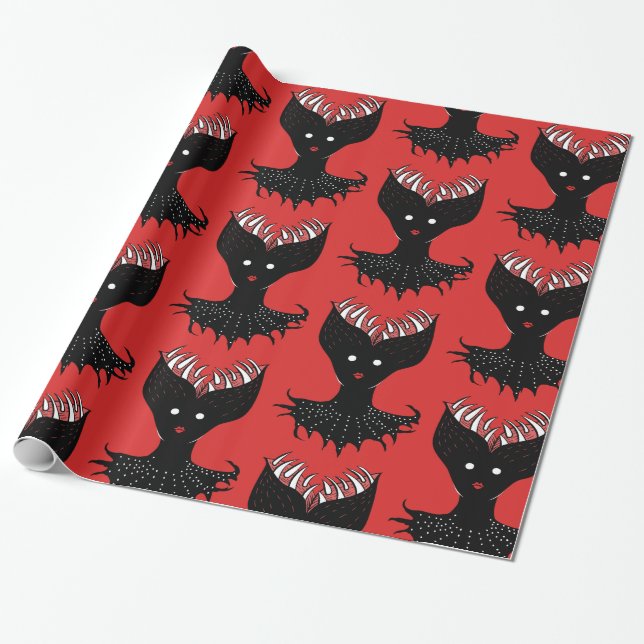 Creepy Demon Girl Dark Gothic Character With Teeth Wrapping Paper (Unrolled)