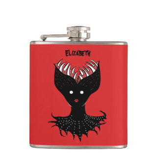 Creepy Demon Girl Gothic Character Teeth Name Hip Flask