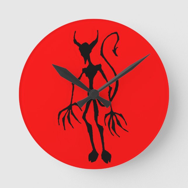 Creepy Devil Stick Figure Round Clock (Front)