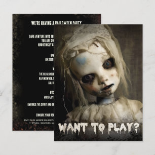 Creepy Doll Budget Adult Halloween Invitation Postcard