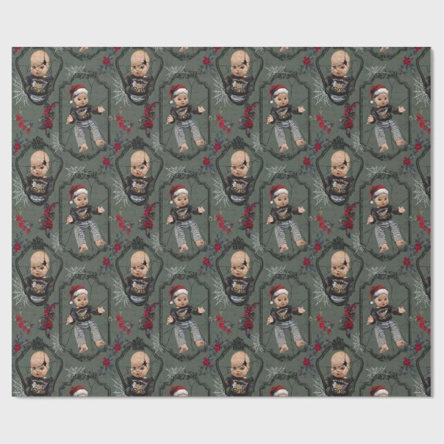 Creepy Doll Christmas Wrapping Paper (Flat)