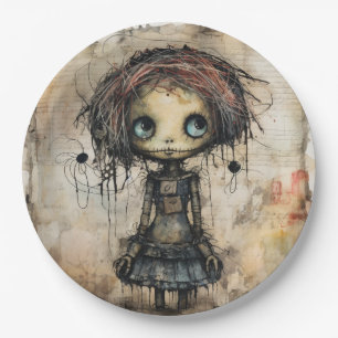 Creepy Doll Looking Up Paper Plate