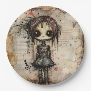 Creepy Doll with Bow Paper Plate