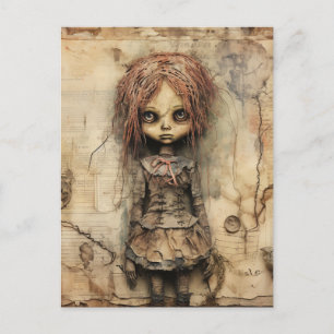 Creepy Doll with Pink Bow Postcard