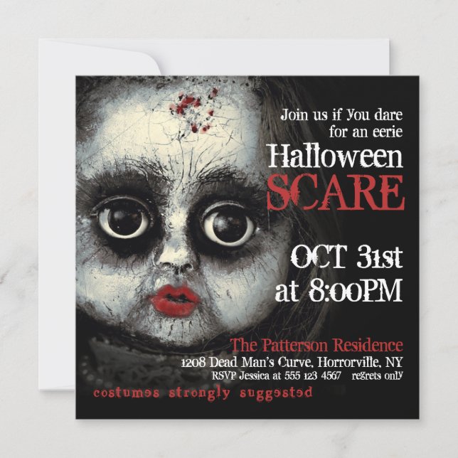 Creepy Eerie Doll Halloween Party Invitation (Front)