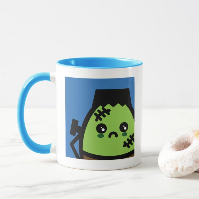 Creepy Egg Frankenstein Halloween | Add your name Mug (With Donut)