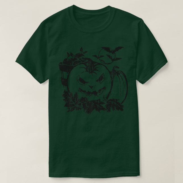 Creepy Evil Jack o Lantern Pumpkin Patch Bats Moon T-Shirt (Design Front)