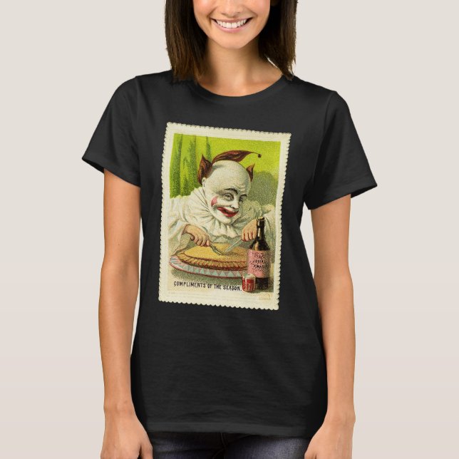 Creepy Evil Victorian Clown Christmas Greeting T-Shirt (Front)