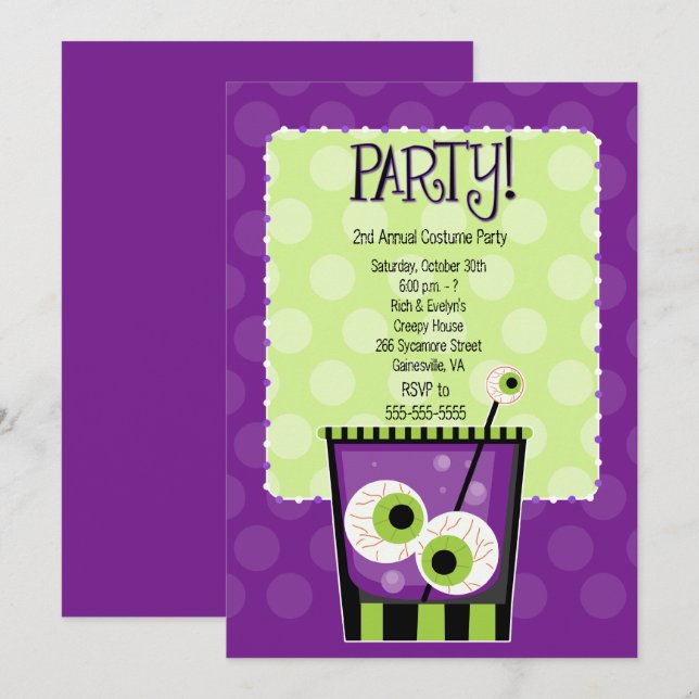 Creepy Eye Cocktail Adult Costume Party Invitation (Front/Back)