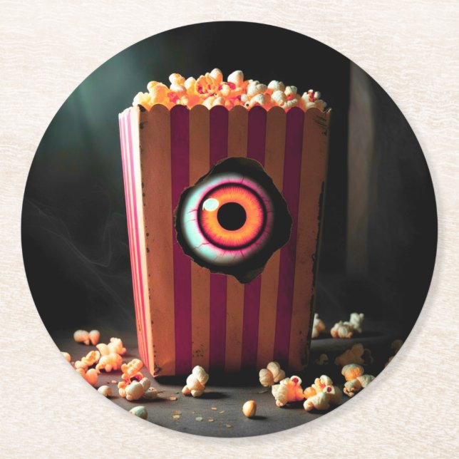 Creepy Eyeball in Popcorn Coaster (Front)