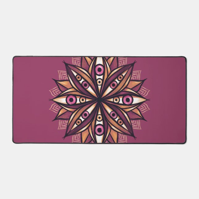 Creepy Eyes Psychedelic Flower Trippy Art Desk Mat (Front)