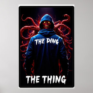 Creepy figure in a hoodie with tentacles and glowi poster