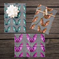 Creepy flying Bats in Pink Orange Green on Grey