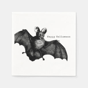 Creepy Flying Vintage Bat Halloween Party Napkin