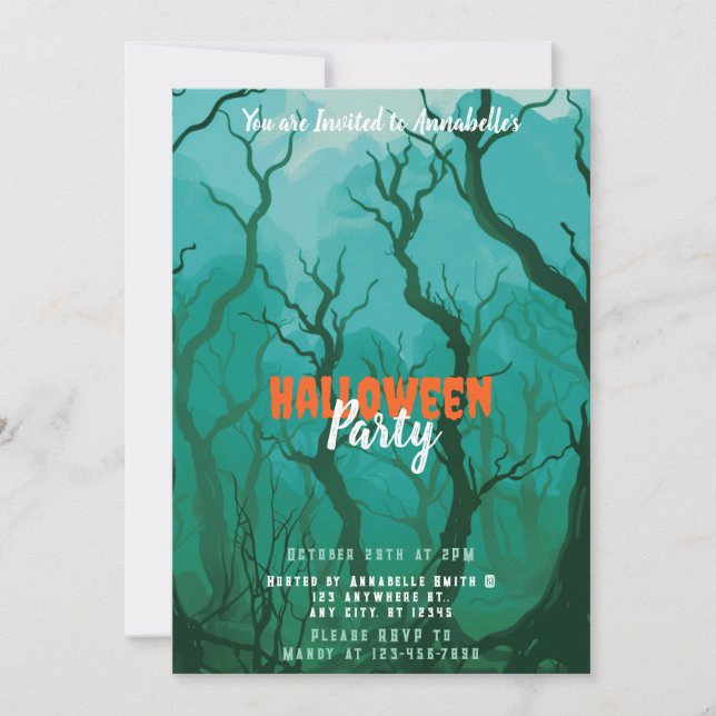 Creepy Foggy Forest Halloween Party Invitation (Front)