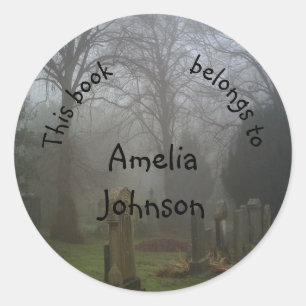 Creepy Foggy Graveyard Custom Book plate Classic Round Sticker