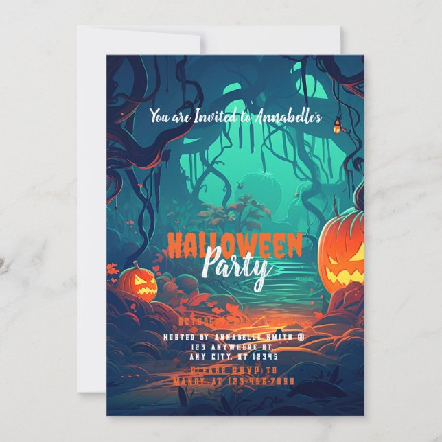 Creepy Forest Jack-O' Lanterns Halloween Party Invitation (Front)