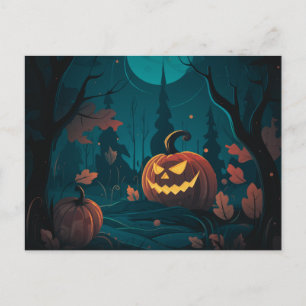 Creepy Forest with Jack-O' Lanterns Halloween Holiday Postcard