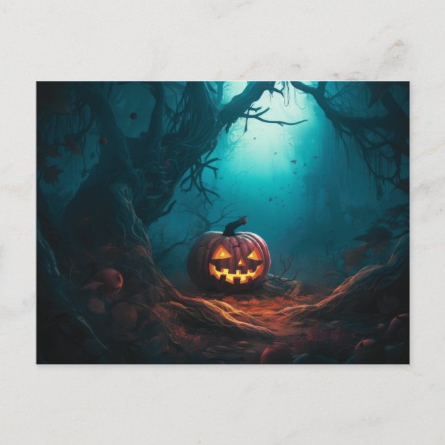 Creepy Forest with Jack-O' Lanterns Halloween Holiday Postcard (Front)