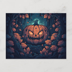 Creepy Forest with Jack-O' Lanterns Halloween Holiday Postcard