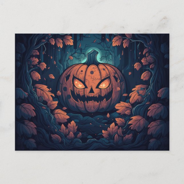 Creepy Forest with Jack-O' Lanterns Halloween Holiday Postcard (Front)
