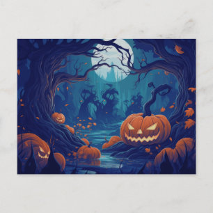 Creepy Forest with Jack-O' Lanterns Halloween Holiday Postcard