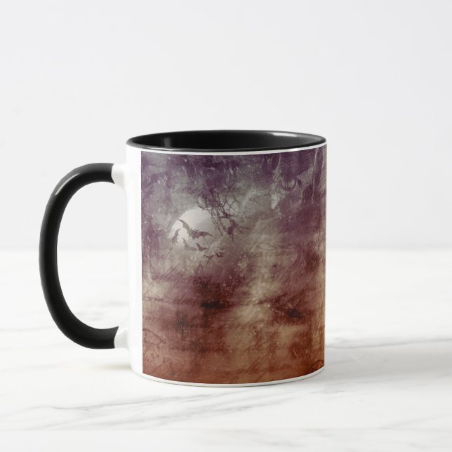 Creepy Full Moon and Bats Pattern Halloween Mug (Left)