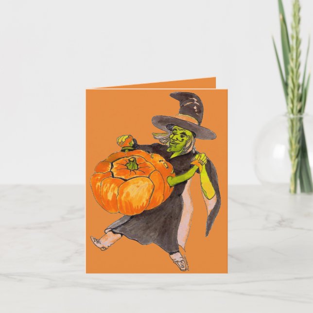 Creepy Funny Halloween Dancing Pumpkin Witch Card (Front)