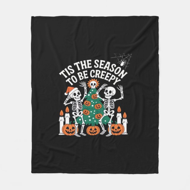 Creepy Funny Skeleton Halloween Spooky Fleece Blanket (Front)