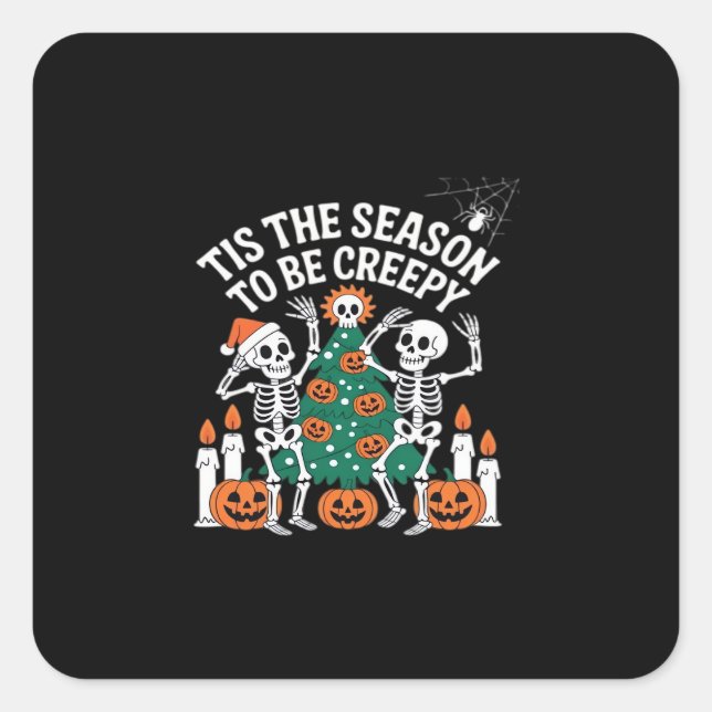 Creepy Funny Skeleton Halloween Spooky Square Sticker (Front)