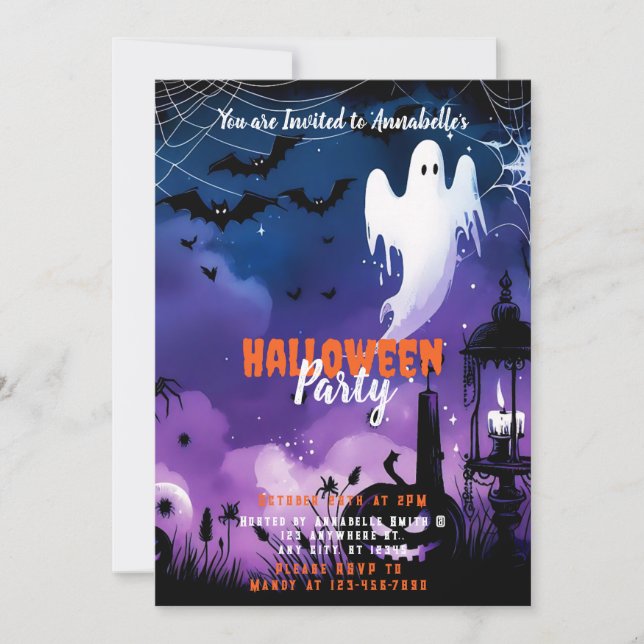 Creepy Ghost Bats Sky Halloween Party Invitation (Front)