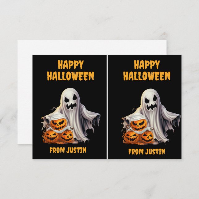 Creepy Ghost Jack O' Lanterns Halloween Classroom Card (Front/Back)