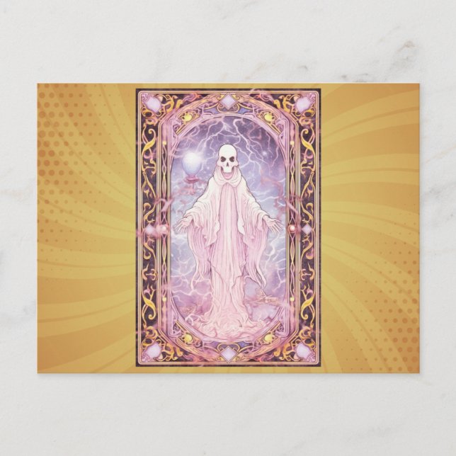 Creepy Ghost Lightning Gold Background Halloween Holiday Postcard (Front)
