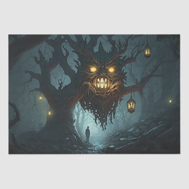 Creepy, Ghoulish, Spooky, Haunted Tree Tissue Paper (Front)