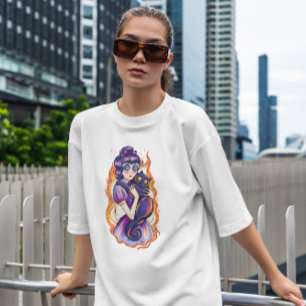 Creepy Girl And Cat On Fire T-Shirt