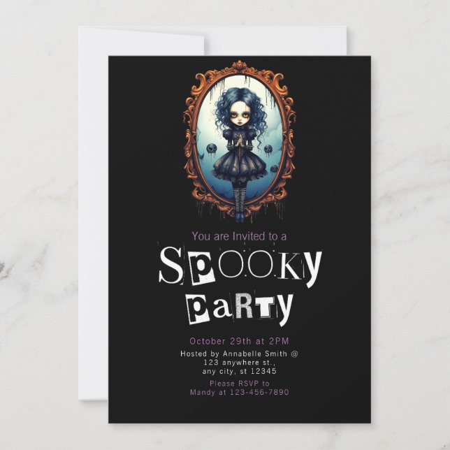 Creepy Girl in Victorian Mirror Halloween Party Invitation (Front)