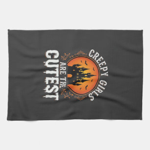 Creepy Girls Are The Cutest Gothic Halloween Desig Tea Towel