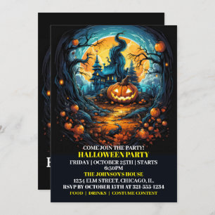 Creepy Glowing Pumpkin Halloween Party Invitations