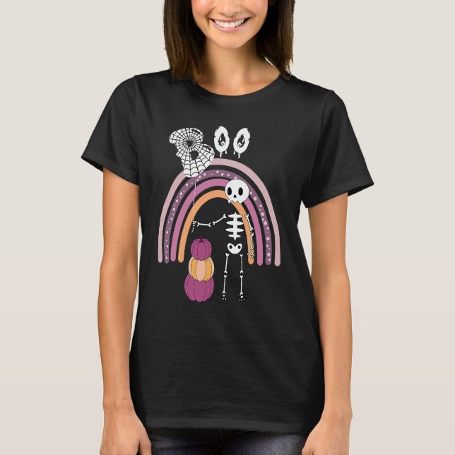 Creepy Goth Halloween  Boo Skeleton Pastel Rainbow T-Shirt (Front)