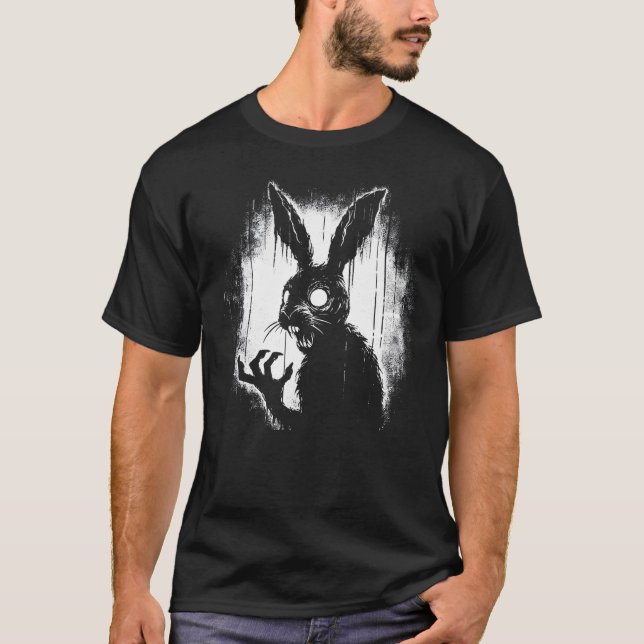 Creepy Goth Rabbit, Horror Bunny, Weirdcore Rabbit T-Shirt (Front)