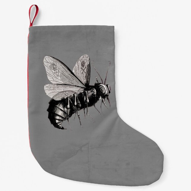Creepy Gothic Bee Skull Wings Insect Small Christmas Stocking (Front)