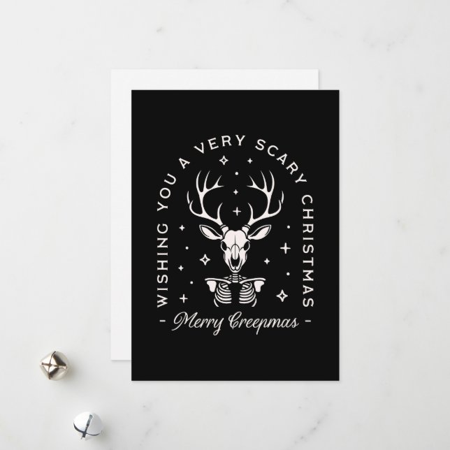 Creepy gothic Christmas reindeer funny wishes Holiday Card (Front/Back In Situ)