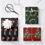 Creepy Gothic Christmas Skull Wrapping Paper<br><div class="desc">A creepy fun set of gothic skull Christmas wrapping paper. Three designs feature wreaths,  stockings,  and Christmas trees on backgrounds of black,  red,  and green.</div>