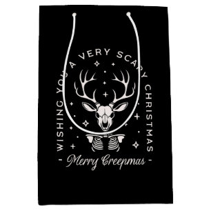 Creepy gothic dark Christmas reindeer skeleton Medium Gift Bag