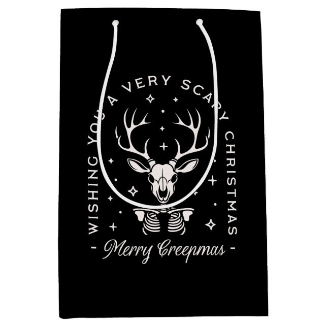 Creepy gothic dark Christmas reindeer skeleton Medium Gift Bag (Front)