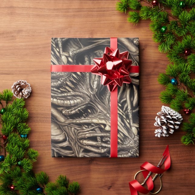 Creepy Gothic Horror Demon Biomatter Wrapping Paper (Holiday Gift)