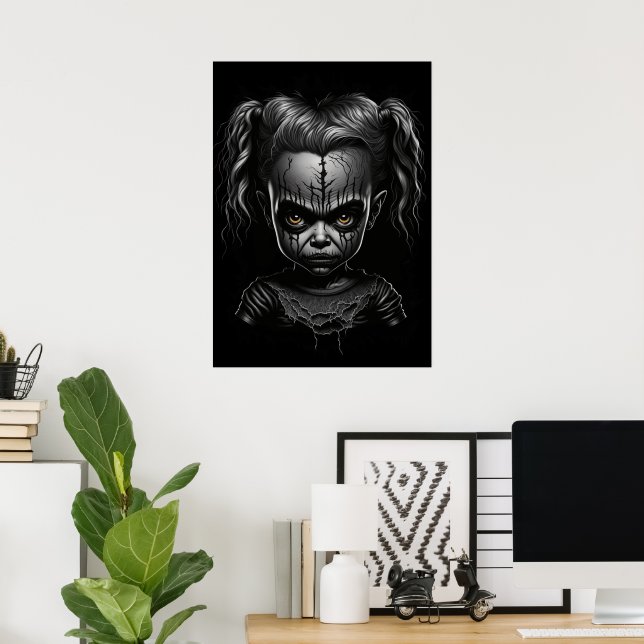 Creepy Gothic Kid, Chibi, Doll Scary Wall Decor (Home Office)