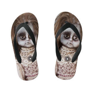 Creepy Gothic Porcelain Doll Victorian Goth Kid's Flip Flops