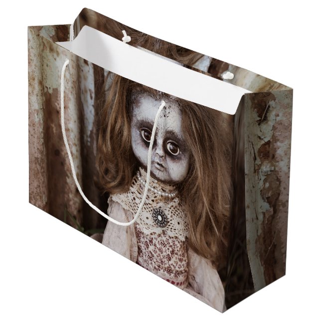 Creepy Gothic Porcelain Doll Victorian Goth Large Gift Bag (Front Angled)