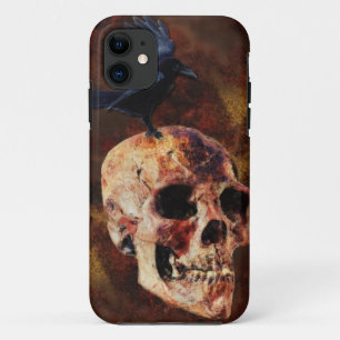 Creepy Gothic Skull and Crow - Halloween Horror iPhone 11 Case